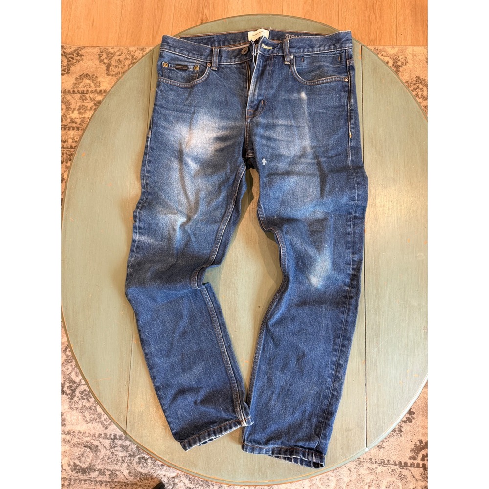 Quiksilver Mens Straight Fit Jeans Blue Denim Medium Wash 34x32 (Measures 34x30)